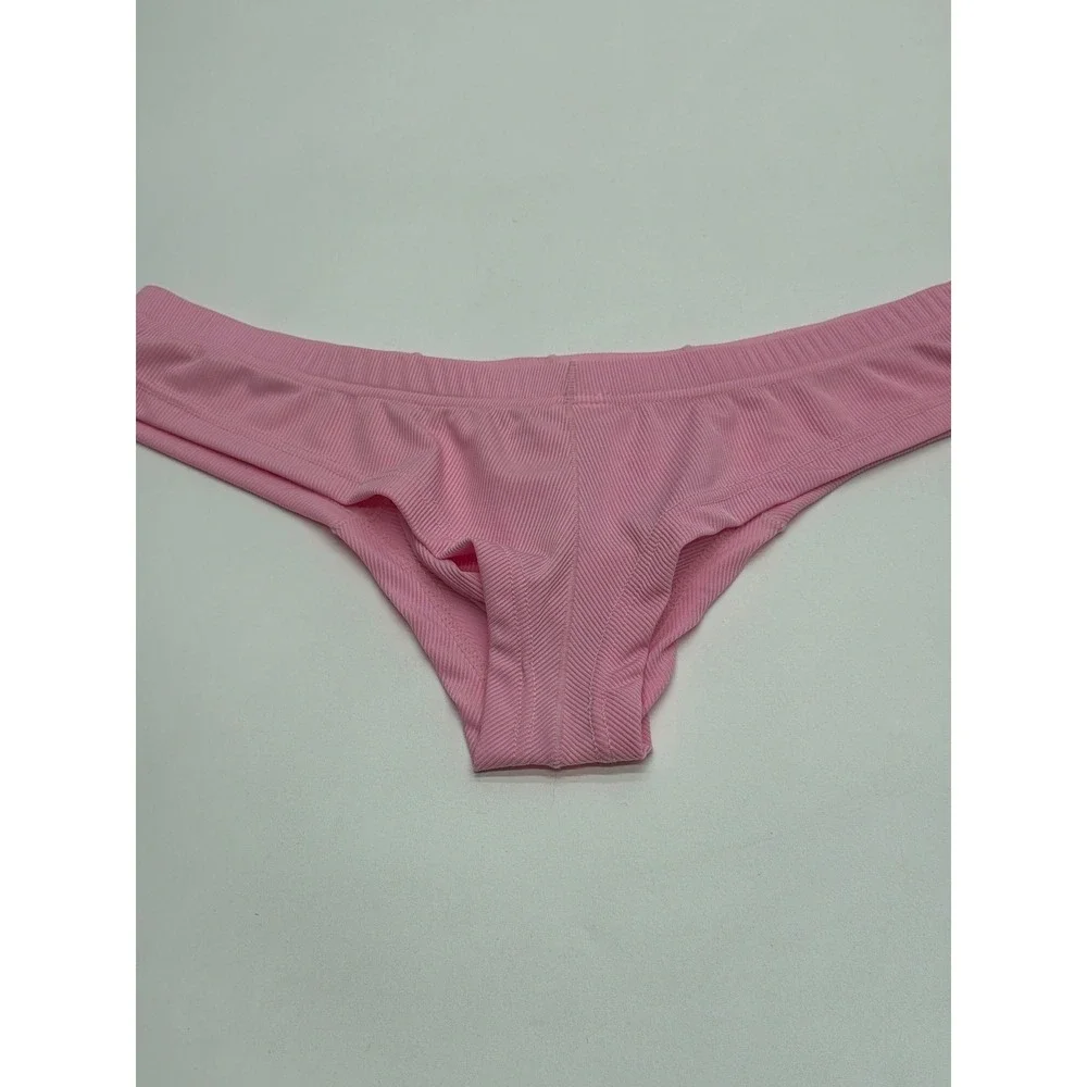 Mens Pink Ribbed Low Rise Bikini Briefs Contoured Pouch Size L